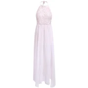 Elegant Halter Neck leeveless Backless High lit Women's Maxi Dress - White Fansmadedirect