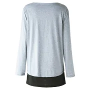 Elegant Long Sleeve Scoop Neck Faux Twinset Design T-Shirt For Women - Light Gray Fansmadedirect