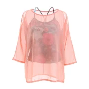 Elegant Off-The-Shoulder Long Sleeve Chiffon Blouse Floral Print Vest Women's Twinset - Pink One Fansmadedirect