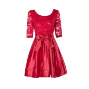Elegant Round Neck Half Sleeve Hollow Out Bowknot Embellished Women's Dress - Red Fansmadedirect