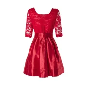 Elegant Round Neck Half Sleeve Hollow Out Bowknot Embellished Women's Dress - Red Fansmadedirect