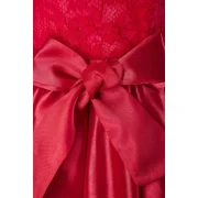 Elegant Round Neck Half Sleeve Hollow Out Bowknot Embellished Women's Dress - Red Fansmadedirect