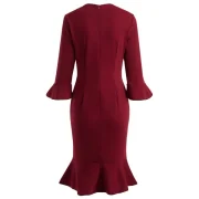 Embroidered Bell leeve Mermaid Dress - Red Wine Fansmadedirect