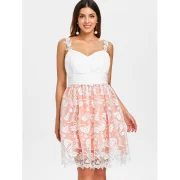 Embroidered esh Overlay Skater Dress - White Fansmadedirect