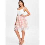 Embroidered esh Overlay Skater Dress - White Fansmadedirect