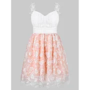 Embroidered esh Overlay Skater Dress - White Fansmadedirect