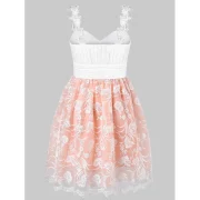 Embroidered esh Overlay Skater Dress - White Fansmadedirect