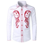 Embroidery Design ong Sleeves Shirt - White Fansmadedirect