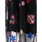 Embroidery Floral Sheer Dress with Cami Dress - Black Fansmadedirect
