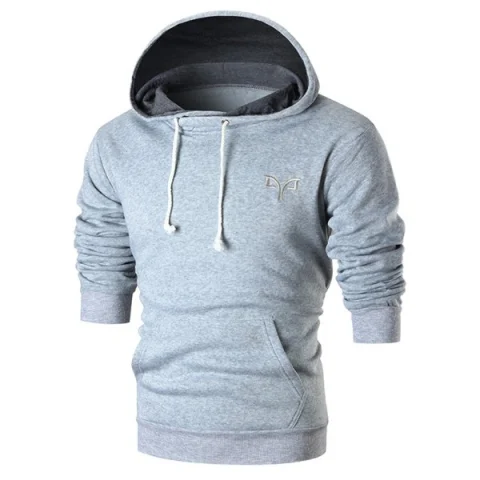 Embroidery ogo Solid Pullover Hoodie - Gray Fansmadedirect