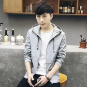 en'S Slim Hoodie Long Sleeve Handsome Jackets Tops Overcoat - Grey Fansmadedirect