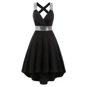 equins Criss Cross Dip Hem Dress - Black Fansmadedirect