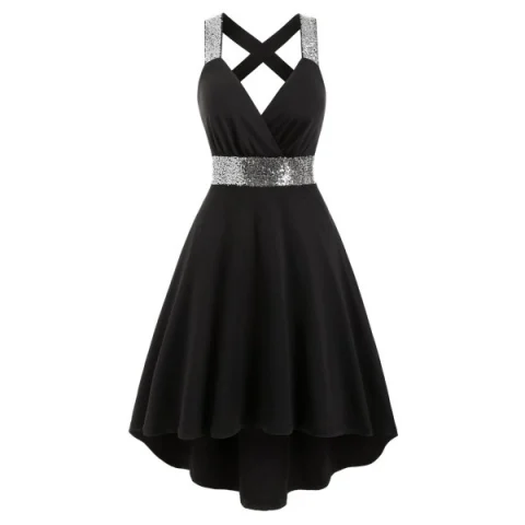 equins Criss Cross Dip Hem Dress - Black Fansmadedirect