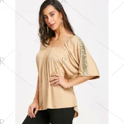 equins Embellished Batwing leeve Blouse - Light Khaki Fansmadedirect