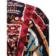 Ethnic Flower Print Stand Collar Half Button Shirt - Rose Red Fansmadedirect