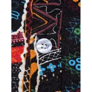 Ethnic Flower Print Stand Collar Half Button Shirt - Rose Red Fansmadedirect