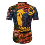 Ethnic Leaf Print Stand Collar Half Button Shirt - Fansmadedirect