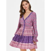 Ethnic Print High Waist Tunic Dress - Fansmadedirect