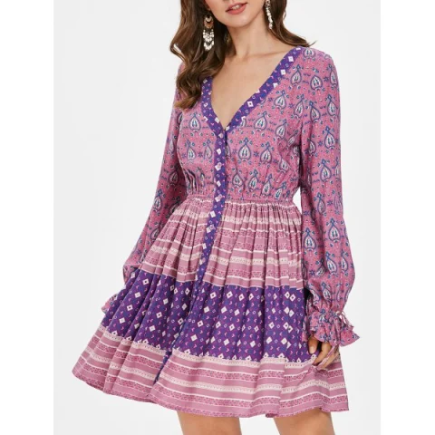 Ethnic Print High Waist Tunic Dress - Fansmadedirect