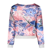 Ethnic Scoop Neck ong Sleeve Print oose-Fitting Jacket For Women - Fansmadedirect