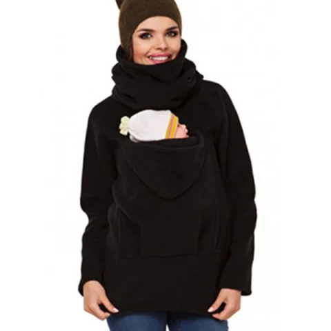 European American Fashion aternity Dress ulti-function Kangaroo Hoodie Coat Baby Wear Jacket - Black Fansmadedirect
