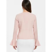 Falbala Trim Long leeve Lacing Blouse - Light Pink Fansmadedirect