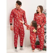 Family Christmas Elk Hooded Jumpsuit Pajama - Red Dad Fansmadedirect