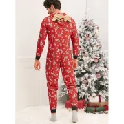 Family Christmas Elk Hooded Jumpsuit Pajama - Red Dad Fansmadedirect