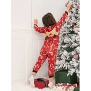 Family Christmas Elk Hooded Jumpsuit Pajama - Red Dad Fansmadedirect