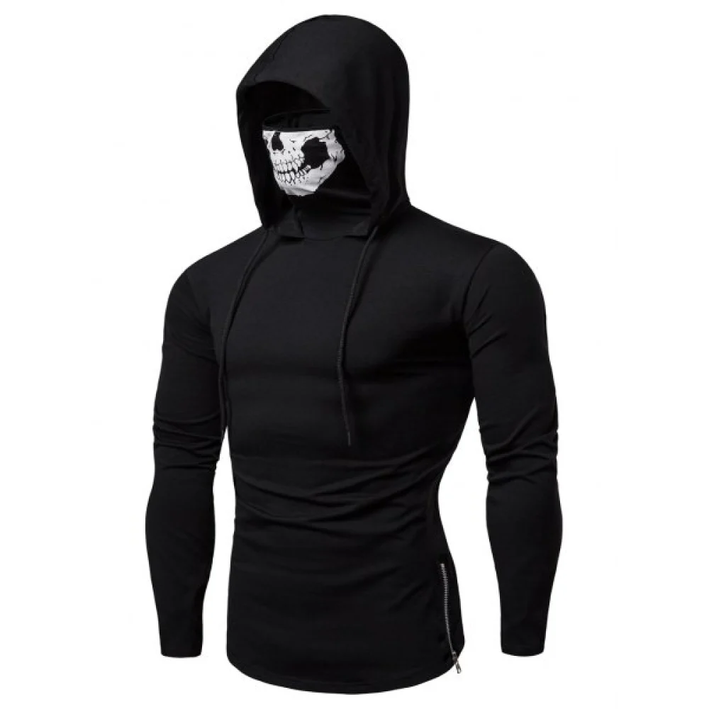 Fashion Drawstring Scare Mask Hoodie for Man - Black Fansmadedirect