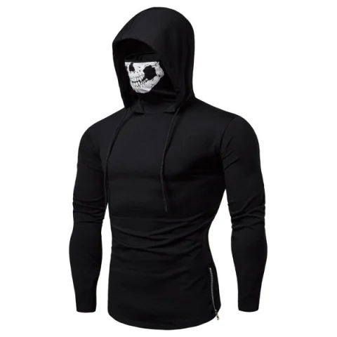 Fashion Drawstring Scare Mask Hoodie for Man - Black Fansmadedirect