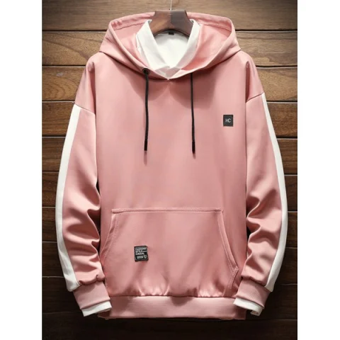Fashion Solid Color Large Pocket Hoodie - Pink Fansmadedirect