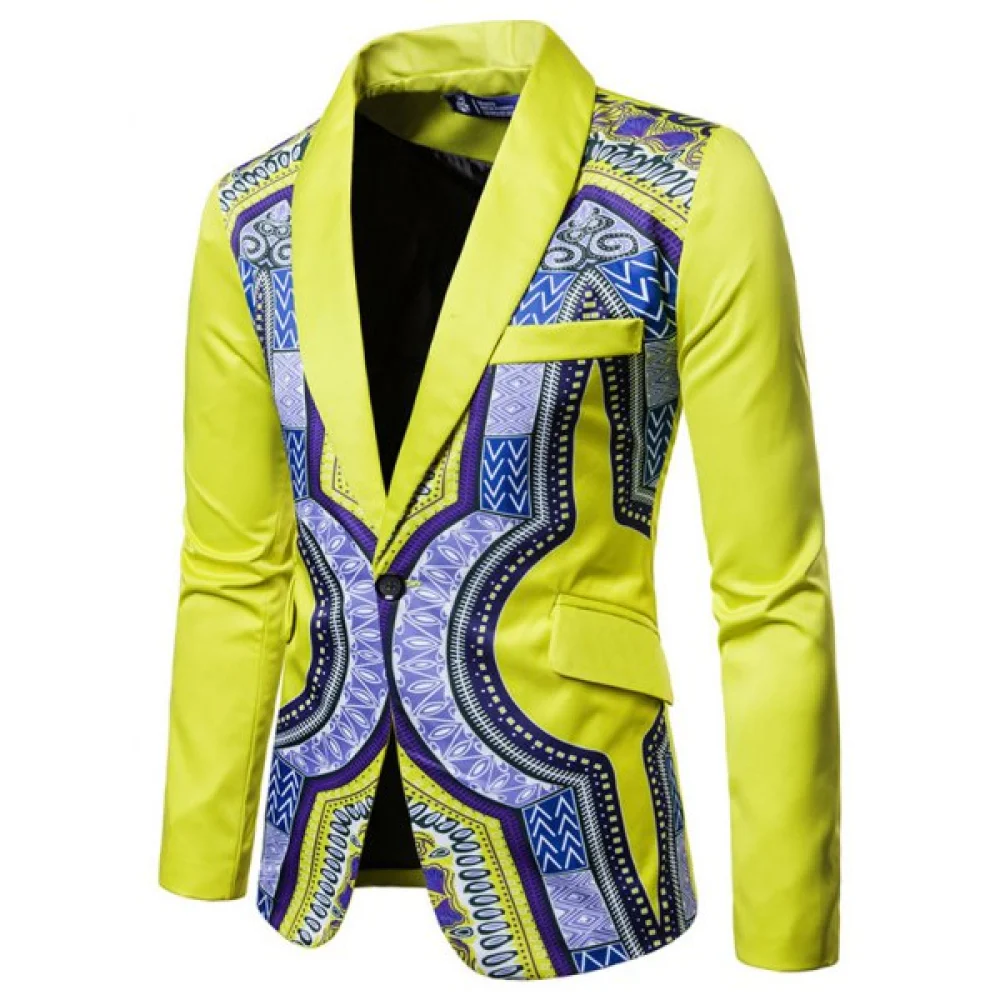 Fashion Suit Printing Men Blazer - Yellow Fansmadedirect