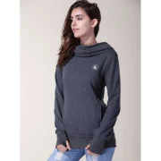 Fashionable Inner Floral Printed Hooded Sheathy Pullover Hoodie For Women - Black Grey Fansmadedirect