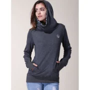 Fashionable Inner Floral Printed Hooded Sheathy Pullover Hoodie For Women - Black Grey Fansmadedirect