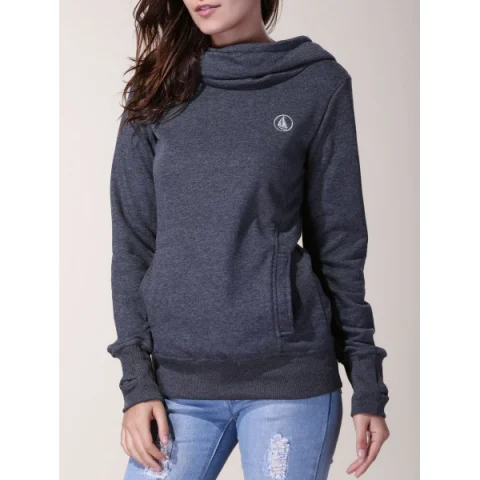 Fashionable Inner Floral Printed Hooded Sheathy Pullover Hoodie For Women - Black Grey Fansmadedirect
