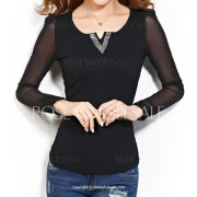 Fashionable Scoop Neck Butterfly Print Long Sleeve T-Shirt For Women - Black Fansmadedirect