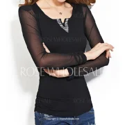 Fashionable Scoop Neck Butterfly Print Long Sleeve T-Shirt For Women - Black Fansmadedirect
