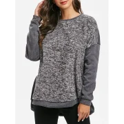 Faux Fur Panel Drop houlder Dip Hem weatshirt - Gray Fansmadedirect