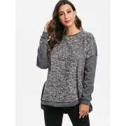 Faux Fur Panel Drop houlder Dip Hem weatshirt - Gray Fansmadedirect