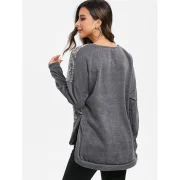 Faux Fur Panel Drop houlder Dip Hem weatshirt - Gray Fansmadedirect