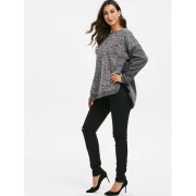 Faux Fur Panel Drop houlder Dip Hem weatshirt - Gray Fansmadedirect