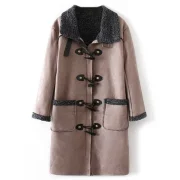 Faux Suede Fleece Trim Coat - Khaki Fansmadedirect