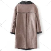 Faux Suede Fleece Trim Coat - Khaki Fansmadedirect