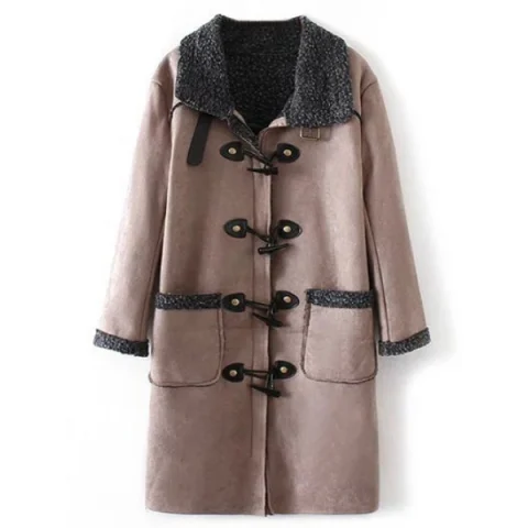 Faux Suede Fleece Trim Coat - Khaki Fansmadedirect