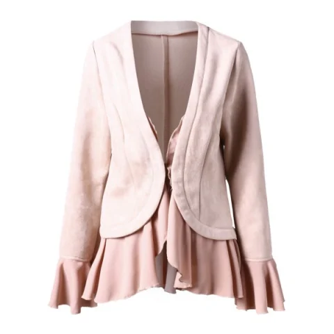 Faux Suede Ruffles Jacket - Light Pink Fansmadedirect