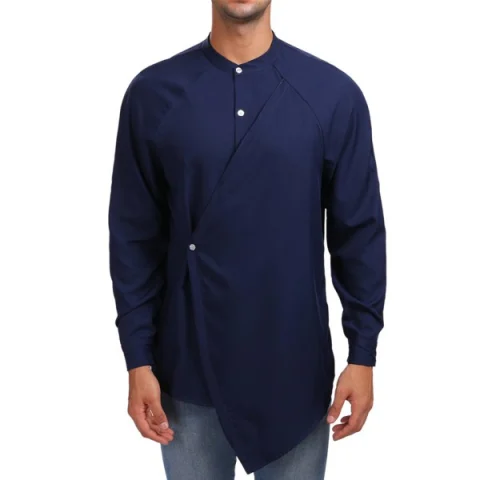 Faux Twinset Solid Asymmetric Shirt - Cadetblue Fansmadedirect