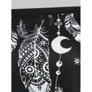 Feather oon Print Open Shoulder Asymmetrical T-shirt - Black Fansmadedirect