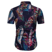 Feather Printed hort leeves hirt - Deep Blue Fansmadedirect