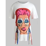 Figure Print Ribbon Graphic T-shirt - Milk White Fansmadedirect